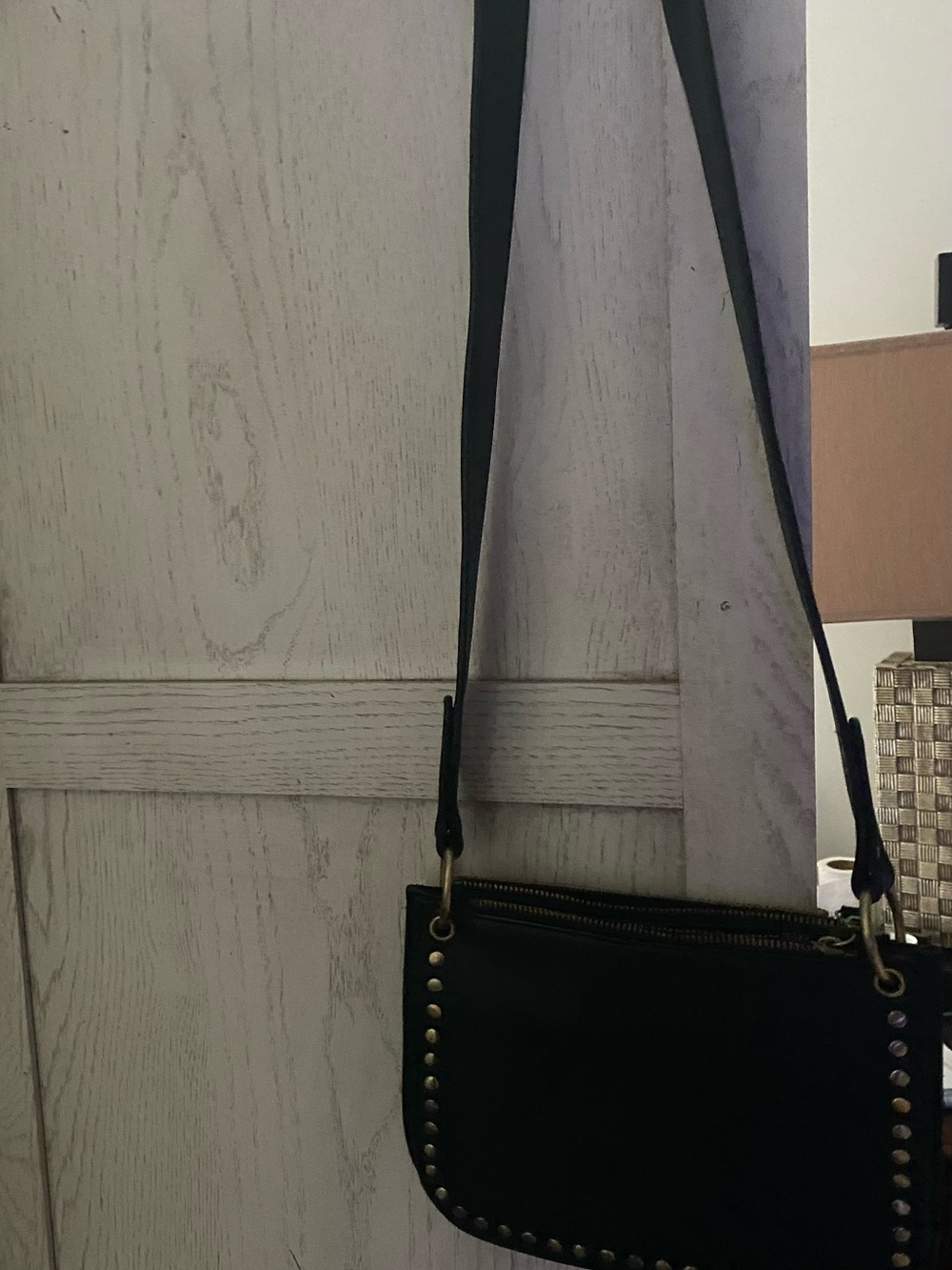 Anthropologie Black Crossbody Bag with Gold Studs
